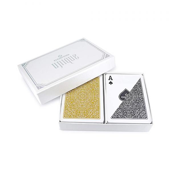 Copag Unique Plastic Playing Cards Poker Size Regular Index Black and Gold Double-Deck Set